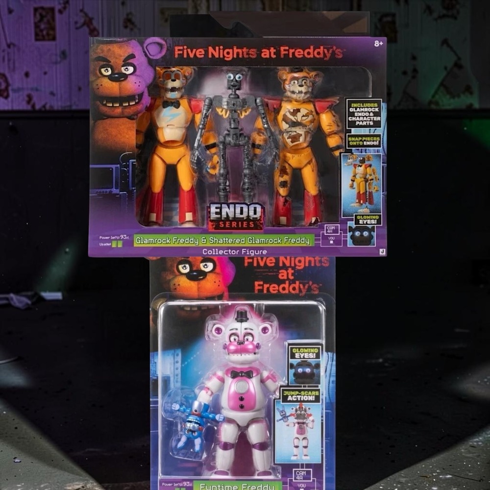 FNAF Five Nights at Freddys Glamrock Freddy Shattered & Funtime Freddy Figures
